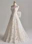 Vintage / Retro White Pearl Lace Flower Wedding Dresses 2025 A-Line / Princess Strapless Sleeveless Backless Bow Floor-Length / Long