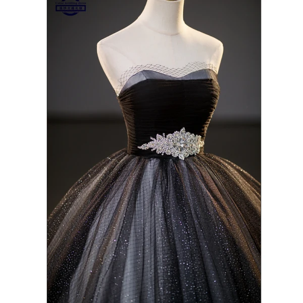Charmant Sexy Schwarz Glanz Pailletten Strass Stoffgürtel Ballkleider 2023 Ballkleid Bandeau Ärmellos Rückenfreies Lange Ball Festliche Kleider