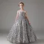 Sparkly Silver Beading Sequins Birthday Flower Girl Dresses 2024 Ball Gown Scoop Neck Sleeveless Backless Floor-Length / Long