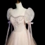 Élégant Rougissant Rose Perlage Faux Diamant Robe De Bal 2023 Princesse Encolure Dégagée Manches Courtes Noeud Dos Nu Longue Robe De Ceremonie