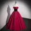 Elegant Burgundy Prom Dresses 2022 Ball Gown Strapless Sleeveless Backless Floor-Length / Long Prom Formal Dresses