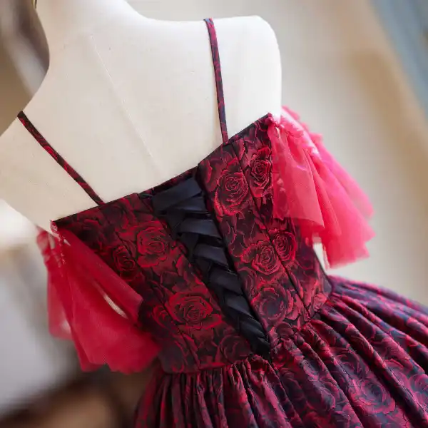Vintage / Retro Burgundy Rhinestone Printing Homecoming Graduation Dresses 2024 Spaghetti Straps Short Sleeve Backless Short Formal Dresses