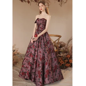 Chic Belle Bordeaux Rose Robe De Bal 2023 Princesse Bustier Sans Manches Dos Nu Longue Promo Robe De Ceremonie
