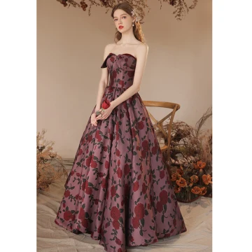 Chic Belle Bordeaux Rose Robe De Bal 2023 Princesse Bustier Sans Manches Dos Nu Longue Promo Robe De Ceremonie
