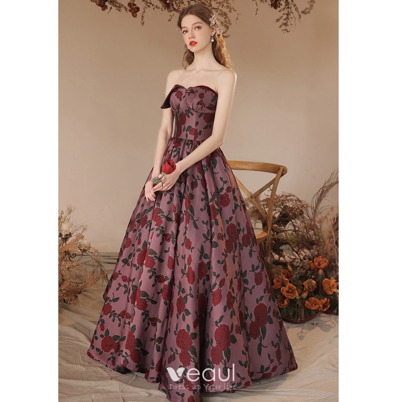 Burgundy Rose Prom Dress