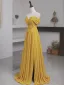 Chic / Beautiful Yellow Chiffon Evening Dresses A-Line / Princess 2023 Strapless Sleeveless Backless Floor-Length / Long Evening Party Formal Dresses
