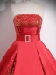 Elegant Red Sequins Satin Prom Dresses 2024 Ball Gown Strapless Sleeveless Backless Floor-Length / Long Prom Formal Dresses