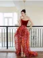 Fashion Burgundy Handmade  Appliques Sequins Prom Dresses Cocktail Dresses 2024 A-Line / Princess Strapless Sleeveless Backless Sweep Train Cocktail Party Formal Dresses
