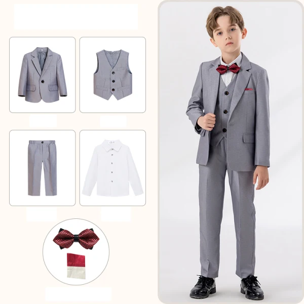 Ocean Blue Wedding 6-piece Boys Wedding Suits 2024 Body Jewellery Coat Pants Shirt Tie Vest