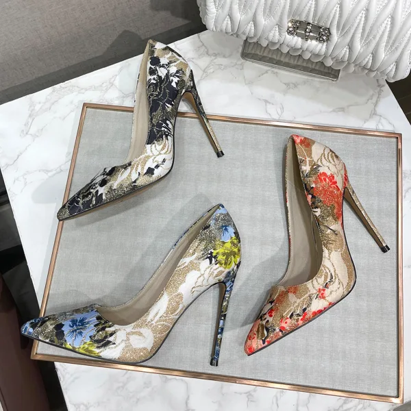 Chinese style Red Prom Embroidered Pumps 2023 12 cm Stiletto Heels Pointed Toe Pumps High Heels