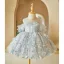 Bling Bling Sky Blue Sequins Appliques Short Birthday Flower Girl Dresses 2024 Ball Gown Off-The-Shoulder Short Sleeve Tulle