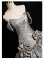 Vintage / Retro Grey Printing Prom Dresses 2024 Ball Gown Strapless Sleeveless Backless Floor-Length / Long Prom Formal Dresses