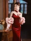 Charming Burgundy Velvet Prom Dresses 2024 Trumpet / Mermaid Spaghetti Straps Short Sleeve Backless Bow Floor-Length / Long Prom Formal Dresses