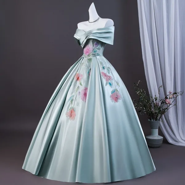 Élégant Vert Citron Perlage Paillettes Appliques Robe De Bal 2026 Robe Boule De l'épaule Manches Courtes Dos Nu