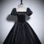 Vintage / Retro Black Satin Prom Dresses 2024 Ball Gown Square Neckline Puffy Short Sleeve Backless Floor-Length / Long Prom Formal Dresses