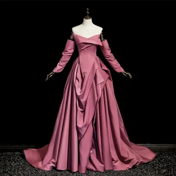 Mode Fuchsia Satijn Galajurken 2025 Baljurk Strapless 3 4 Mouwen Ruglooze Sweep Trein Gelegenheid Jurken
