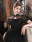 Chic / Belle Noire Perlage Perle Paillettes Robe De Soirée 2023 Princesse Col Haut Manches Courtes Longue Soirée Robe De Ceremonie