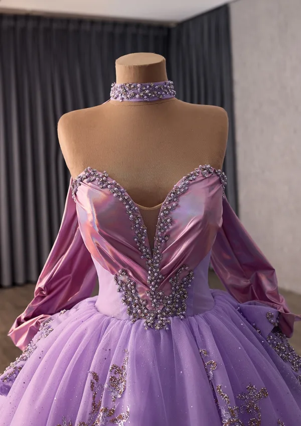 High-end Purple Håndlaget Beading Perle Rhinestone Paljetter Ballkjoler 2026 Ballkjole Kjæreste Uten Ermer Ryggløse Chapel Train Formelle Kjoler