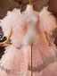 Mode Rougissant Rose Volants en Cascade Manches Courtes Promo châle 2025 Tulle