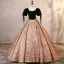 Vintage / Retro Black Embroidered Satin Prom Dresses 2023 Ball Gown Square Neckline Short Sleeve Backless Floor-Length / Long Prom Formal Dresses