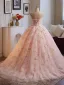 Flower Fairy Blushing Pink Appliques Prom Dresses 2025 Ball Gown Strapless Sleeveless Backless Sweep Train Formal Dresses