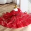 Chic / Beautiful Red Beading Star Sequins Lace Flower Birthday Flower Girl Dresses 2023 Ball Gown Square Neckline Short Sleeve Backless Floor-Length / Long Flower Girl Dresses