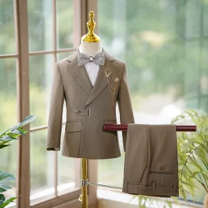 Fall Winter Coffee Long Sleeve Boys Wedding Suits 2024 Body Jewellery Coat Pants Shirt Tie