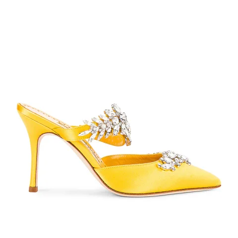 Chic / Beautiful Yellow Rhinestone Evening Party Womens Shoes 2022 8 cm Stiletto Heels Pointed Toe Womens Shoes High Heels