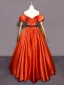 Elegant Orange Satin Prom Dresses 2024 A-Line / Princess Off-The-Shoulder Short Sleeve Backless Bow Sash Floor-Length / Long Prom Formal Dresses
