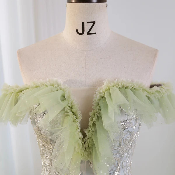 Modern / Fashion Sage Green Sequins Prom Dresses 2023 Ball Gown Off-The-Shoulder Sleeveless Backless Floor-Length / Long Prom Formal Dresses