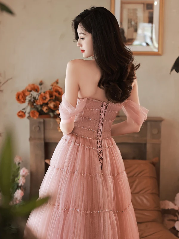 Charming Blushing Pink Beading Pleated Evening Dresses 2023 A-Line / Princess Off-The-Shoulder Sleeveless Backless Floor-Length / Long Evening Party Formal Dresses