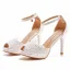 Elegant Ivory Lace Flower Wedding Shoes 2025 10 cm Stiletto Heels Ankle Strap Open / Peep Toe Wedding Sandals High Heels