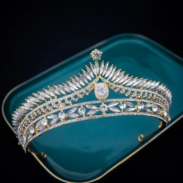 Vintage / Originale Doré Faux Diamant Alliage Mariage Tiare 2022 Accessoire Cheveux Mariage