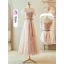 Chic / Belle Rougissant Rose Robe Demoiselle D'honneur 2023 Princesse Encolure Carrée Manches Courtes Dos Nu Noeud Ceinture Longue Robe Demoiselle D'honneur