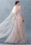 Chic / Beautiful Blushing Pink Floral Prom Dresses 2025 A-Line / Princess Halter Sleeveless Backless Floor-Length / Long Formal Dresses