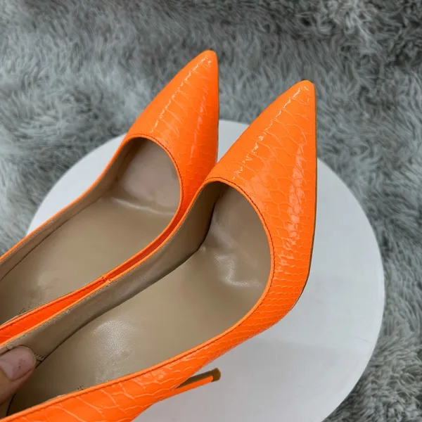 Charming Orange Pumps Patent Leather Snakeskin Print Evening Party Pumps 2025 12 cm Stiletto Heels Pointed Toe High Heels