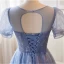 Chic / Beautiful Sky Blue Beading Sequins Prom Dresses 2023 A-Line / Princess Scoop Neck Short Sleeve Backless Floor-Length / Long Prom Formal Dresses