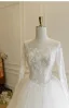 High-end White Handmade  Beading Pearl Sequins Lace Flower Wedding Dresses 2026 Ball Gown Off-The-Shoulder Long Sleeve Backless Floor-Length / Long Tulle