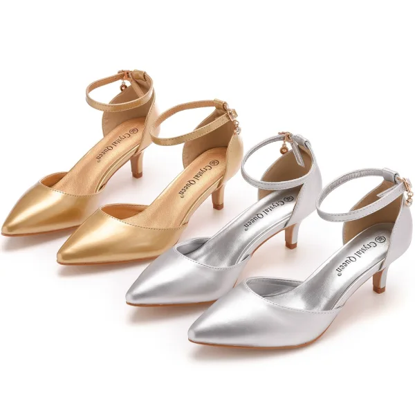 Simple Doré Vêtement de rue Sandales Femme 2023 Bride Cheville 5 cm Talons Aiguilles À Bout Pointu Sandales Talons Hauts