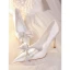 Fashion Ivory Rhinestone Bow Wedding Shoes 2023 Leather 8 cm Stiletto Heels Pointed Toe Wedding Pumps High Heels