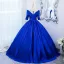 Vintage / Retro Royal Blue Beading Rhinestone Sequins Prom Dresses 2024 Organza Ball Gown Scoop Neck Short Sleeve Floor-Length / Long Prom Formal Dresses