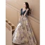 Mode Bleu Marine Impression Robe De Bal 2023 Princesse V-Cou 1/2 Manches Longue Promo Robe De Ceremonie