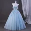 Voluminös Himmelblau Perlenstickerei Pailletten Applikationen Ballkleider 2026 Ballkleid Off Shoulder Kurze Ärmel Rückenfreies