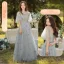 Chic / Belle Bleu Ciel Papillon Appliques Robe Demoiselle D'honneur 2022 Princesse Encolure Carrée Manches Courtes Dos Nu Longue