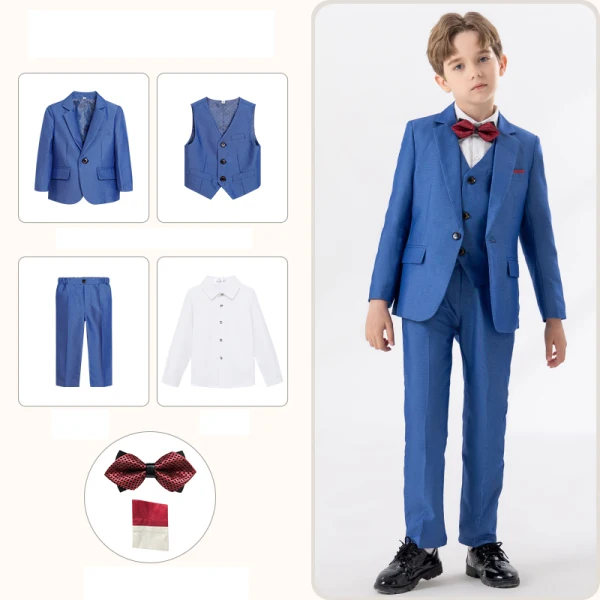 Ocean Blue Wedding 6-piece Boys Wedding Suits 2024 Body Jewellery Coat Pants Shirt Tie Vest