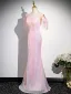 Sparkly Blushing Pink Sequins Beading Tassel Evening Dresses 2024 Trumpet / Mermaid Scoop Neck Short Sleeve Floor-Length / Long Evening Party Formal Dresses