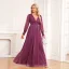 Modest / Simple Fuchsia Glitter Prom Dresses 2024 A-Line / Princess V-Neck Long Sleeve Floor-Length / Long Prom Formal Dresses