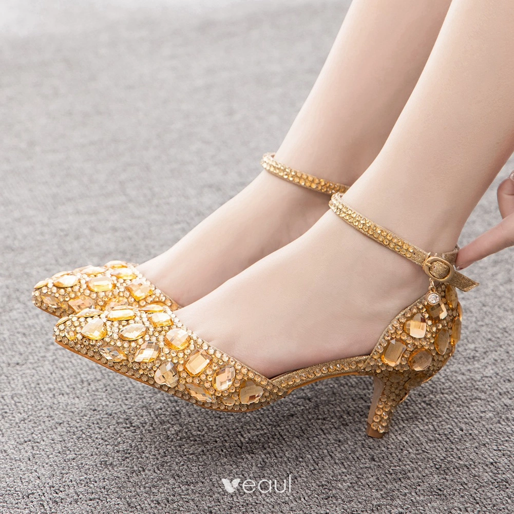 Naples - Women's Gold Jeweled Bridal Heels | Mystique Sandals