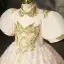Charming Blushing Pink Beading Sequins Birthday Flower Girl Dresses 2022 Ball Gown High Neck Puffy Short Sleeve Floor-Length / Long Flower Girl Dresses