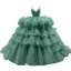 Haut de Gamme Vert Cendré Volants en Cascade Volants Robe De Bal 2022 Robe Boule Bretelles Spaghetti Sans Manches Dos Nu Longue Robe De Ceremonie